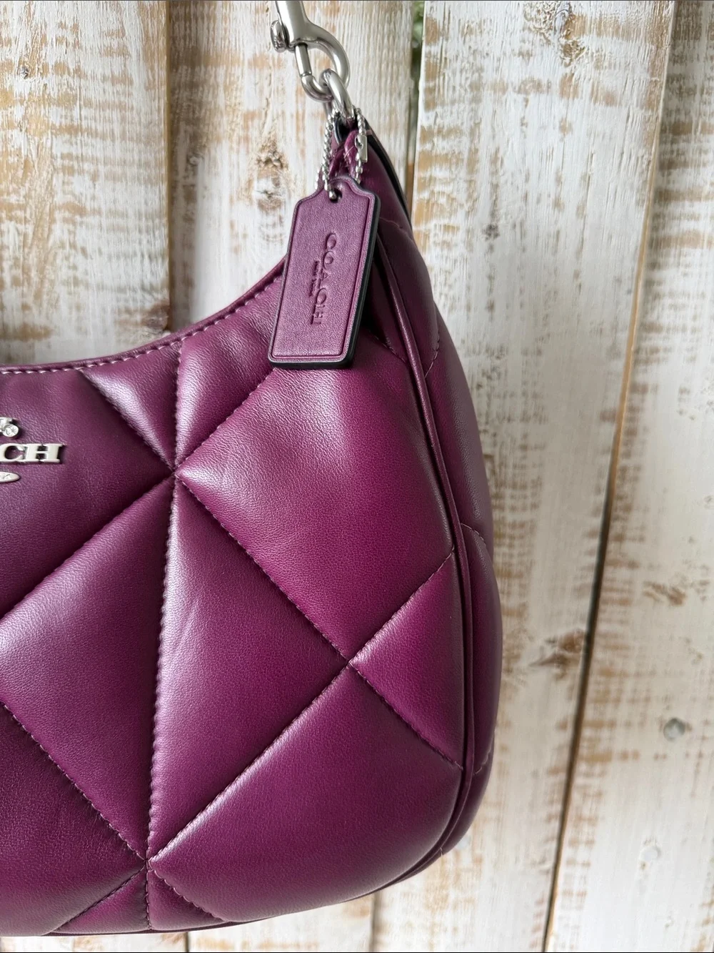 Coach Teri Hobo With Puffy Diamond Quilting Deep Berry